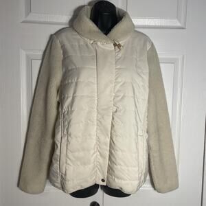 Y2K L-RL Lauren Active Jacket Women Large Beige Sherpa Fleece Quilted Full Zip